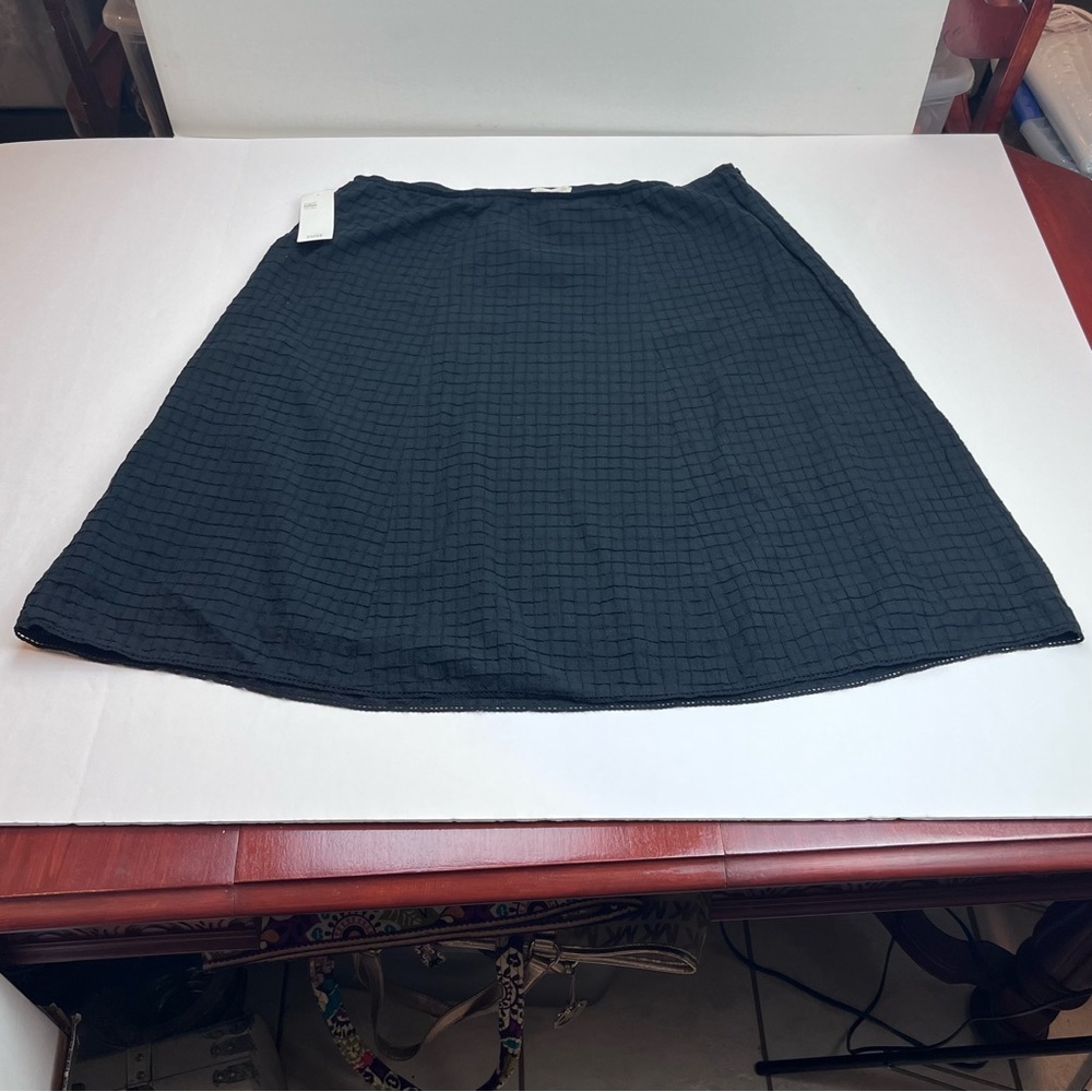 Eileen Fisher Womens Size Large Black Organic Cotton Voil Box Midi Skirt NEW